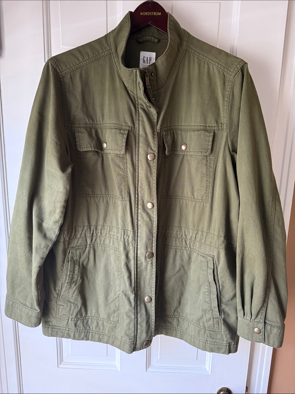 Women's Gap Olive Cargo Jacket with Cinched Waist Size XL